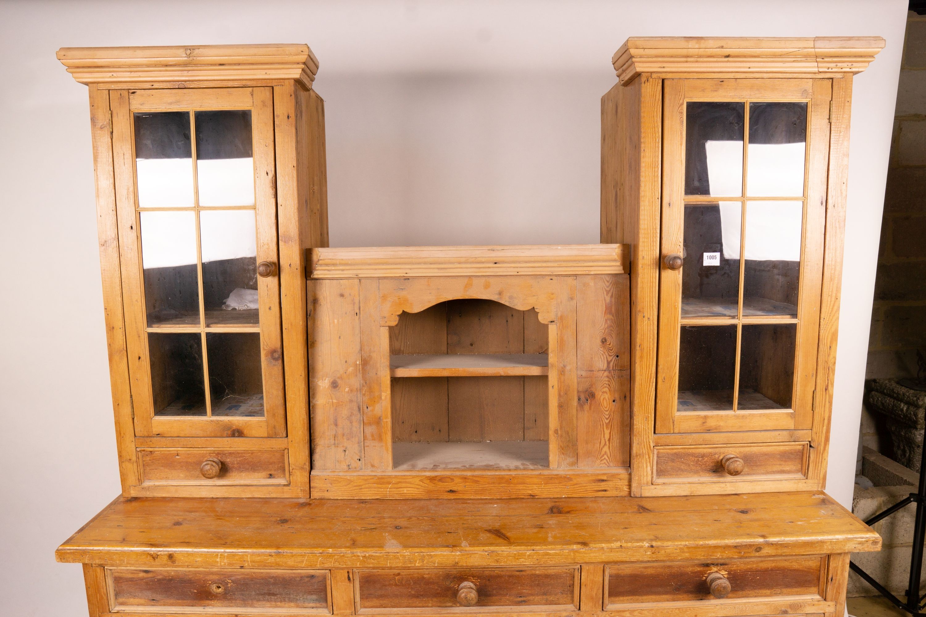 A stripped pine dresser, W.185cm D.66cm H.202cm